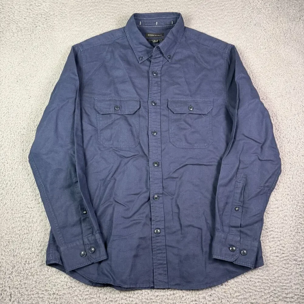 Banana Republic Shirt Mens M Blue Long Sleeve Linen Blend Button Up Summer